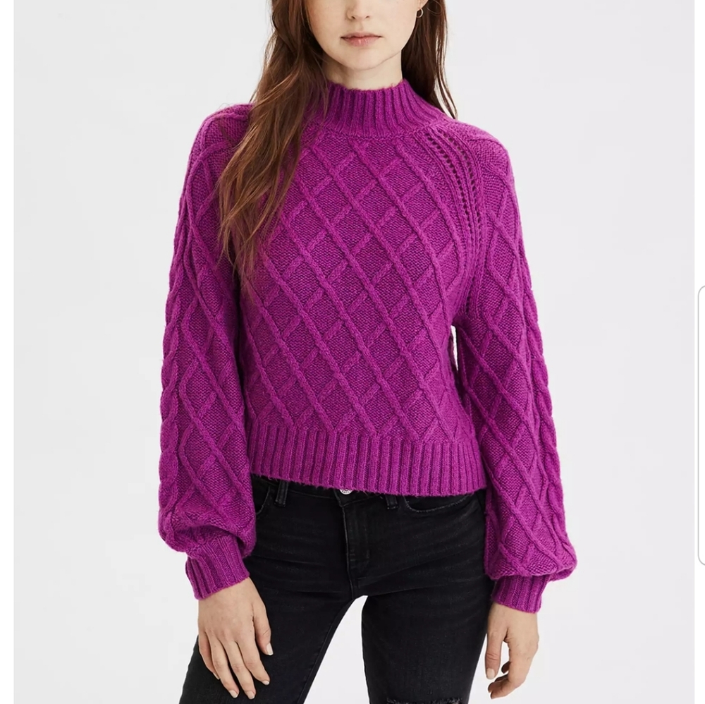 AE Outfitters MOCK NECK CABLE KNIT SWEATER